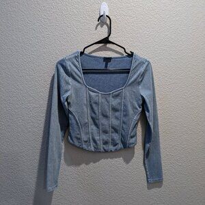 BNWOT Express light denim body contour long sleeve corset top - Size XS